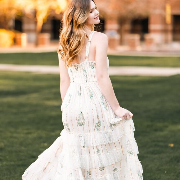 Boho Dress Cream Lace Trimmed Tiered Ruffled Embellished Tassel Tie Size 1X/2X - Picture 14 of 14